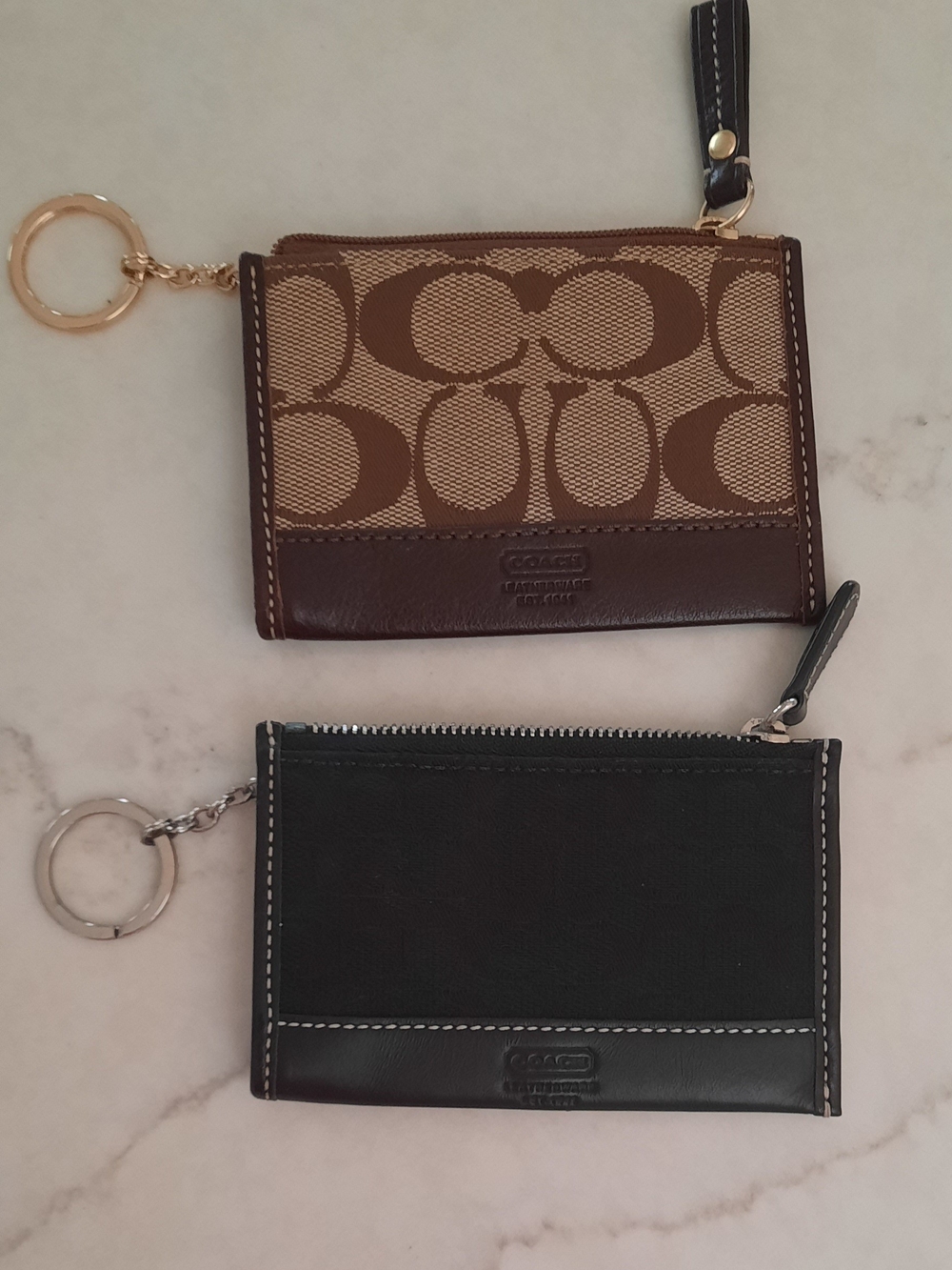 Coach Brown Signature Canvas & Black Leather Card Pouches
